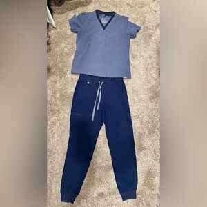 Figs Women's Scrubs Deep Blue Joggers with matching top.
